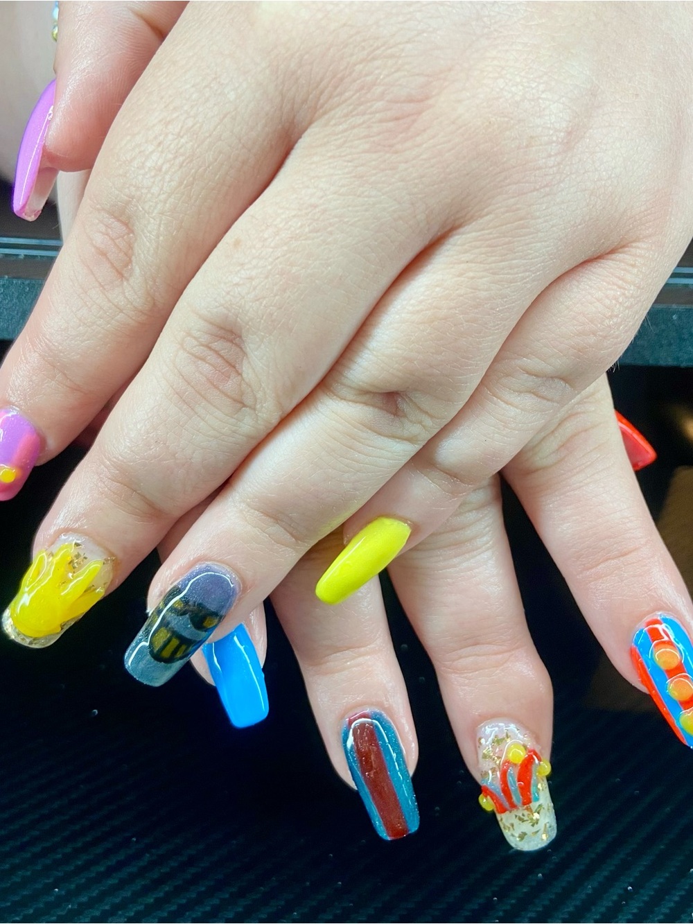 Amazing Digital Circus Gel-X Nails - Bright Yellow, Blue & Red (Press ons)